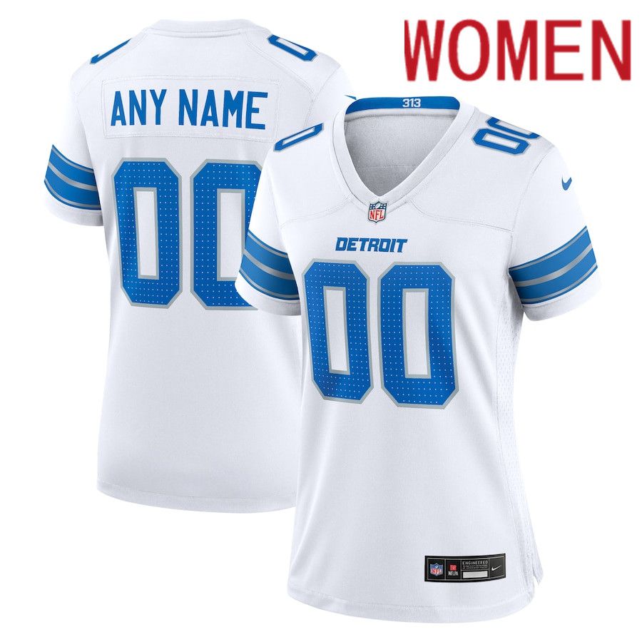 Women Detroit Lions Nike White Custom Game NFL Jersey->->Custom Jersey